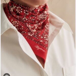 Sezane Red Gold Autumn 100% Cotton Square Neck Scarf